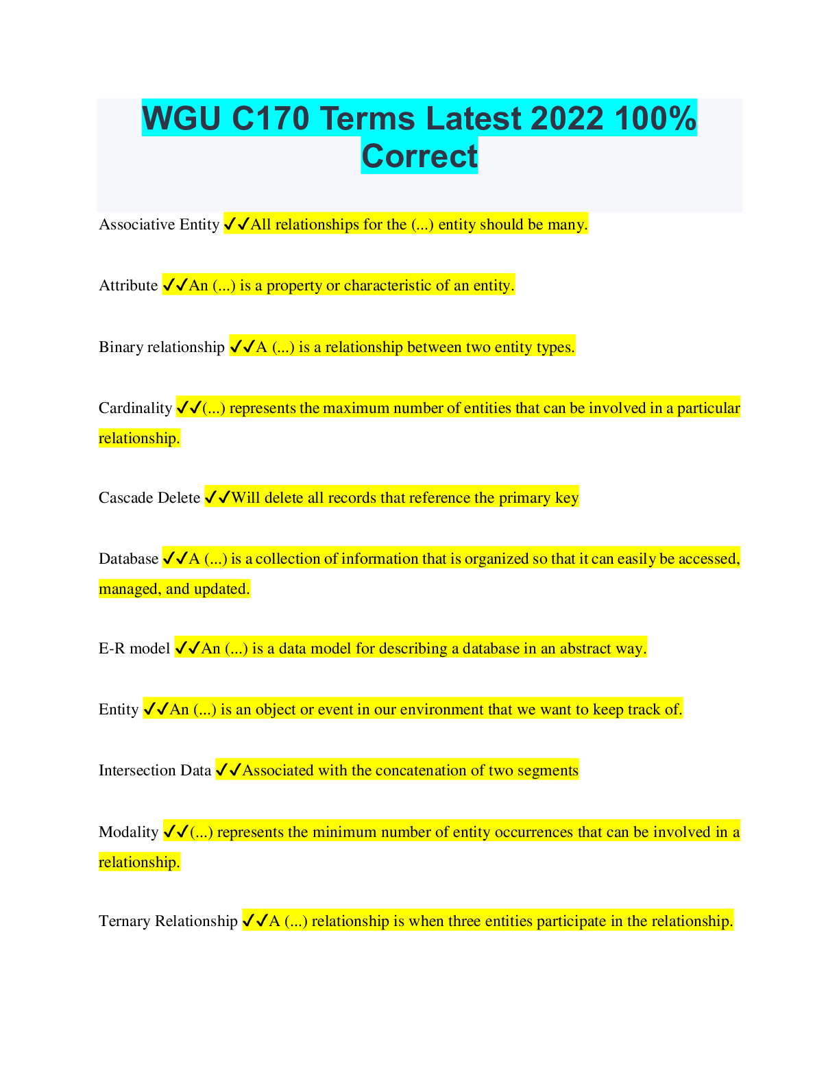 Preview of WGU C170 Terms Latest 2022 100% Correct